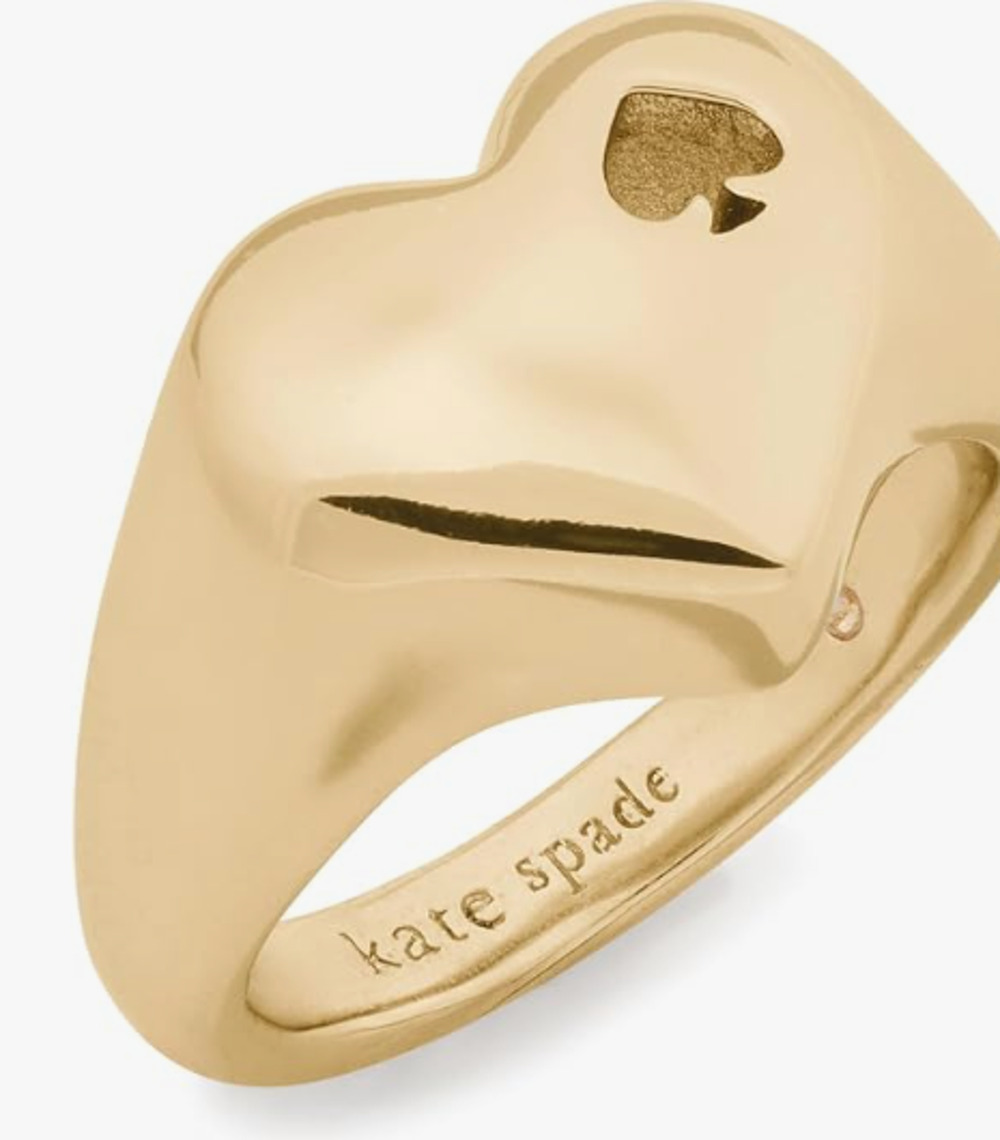 Kate Spade Gold Heart & Spade Signet Ring Size 6